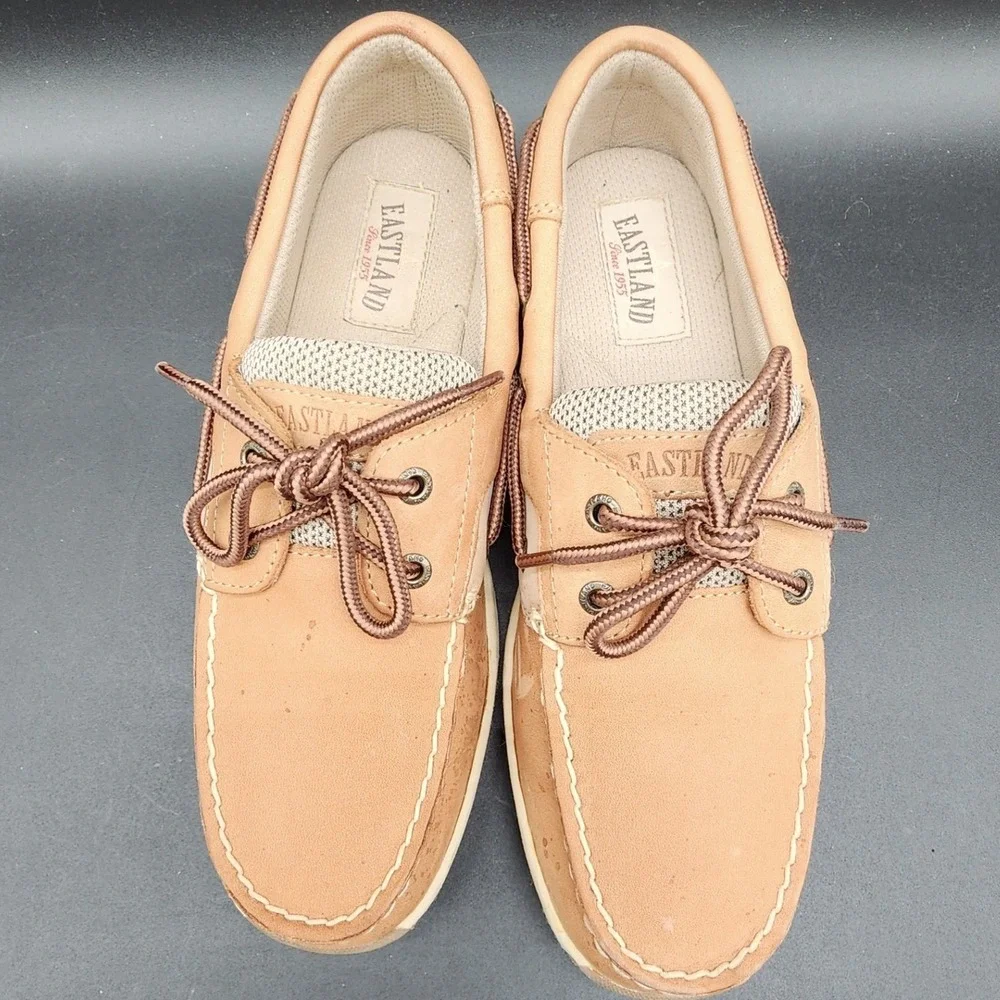 Eastland 7.5M Tan Leather Solstice Boat Shoes Mesh Loafers Preppy Nautical Shoe